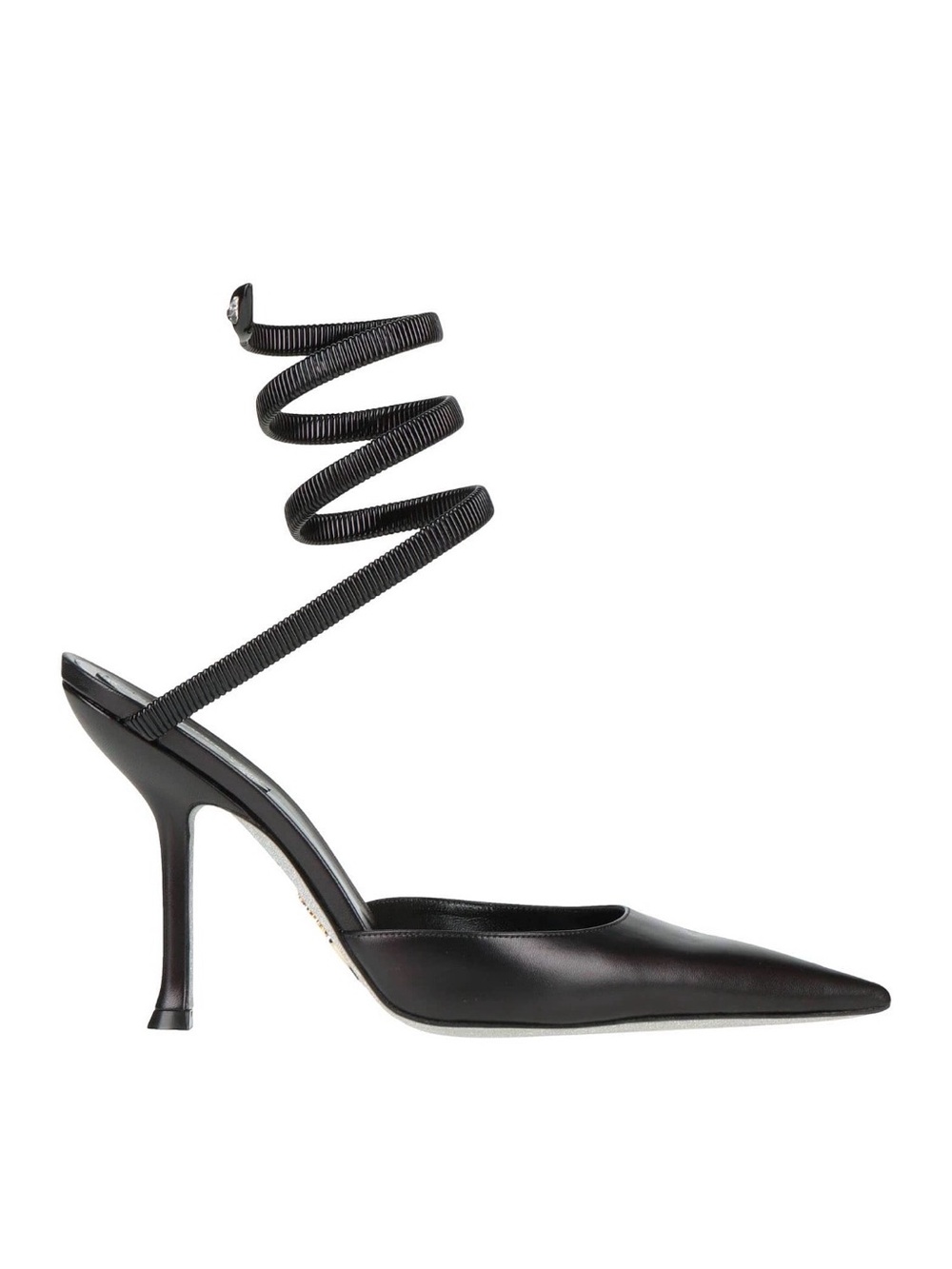 Rene Caovilla Black Pointed Spiral-Ankle Stiletto